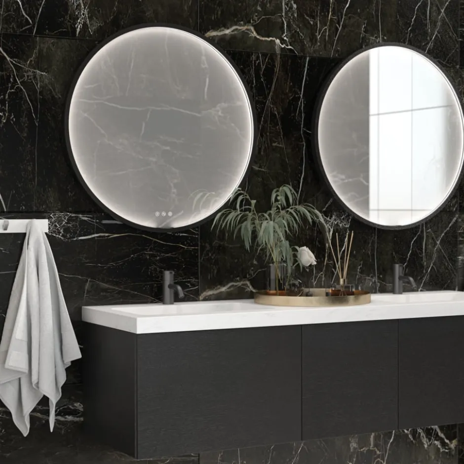 Dansani You Moon spejl med lys, sort, Ø75 cm