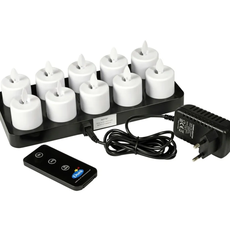 Duni Moving Flame genopladelige LED lys u/holder & m/hvidt lys - 10 stk