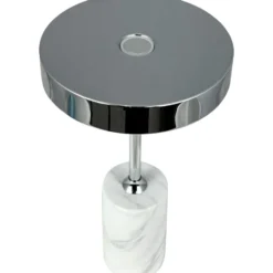 Dyberg Larsen Starlight genopladelig bordlampe, hvid marmor