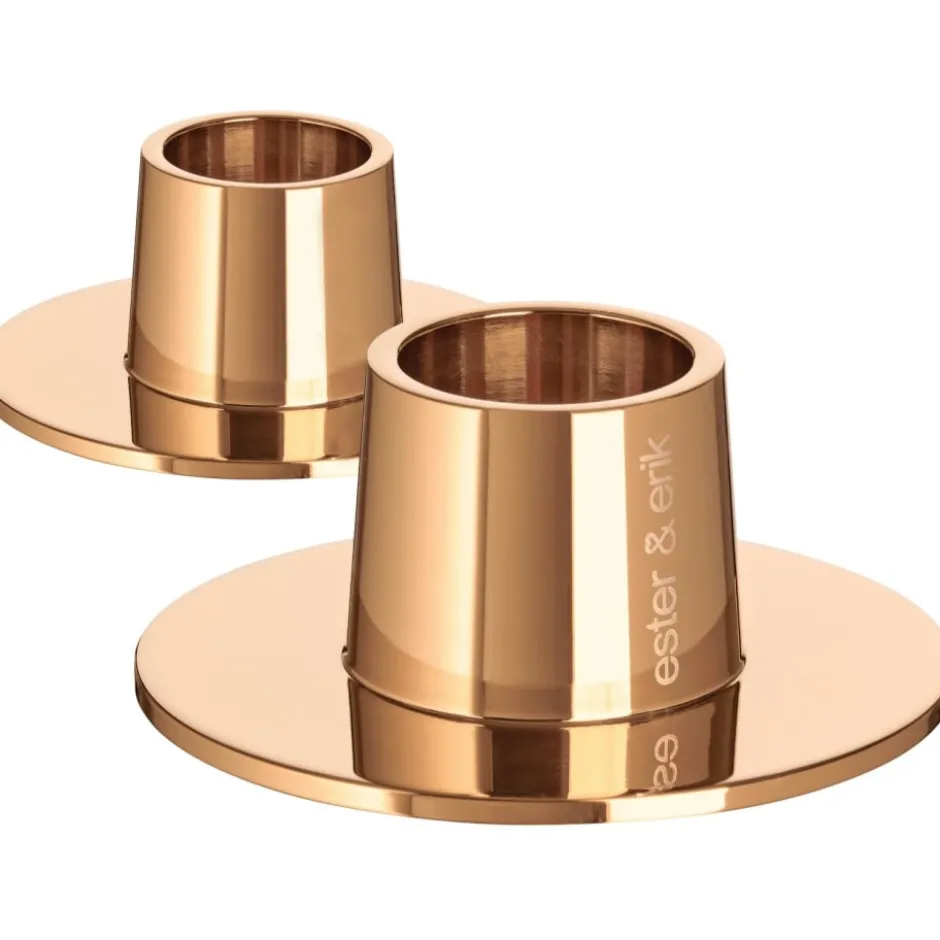 Ester & Erik lysestager, blank rosa guld, 2-pak