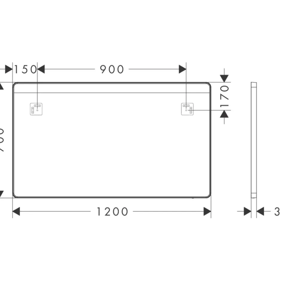 Hansgrohe Xarita Lite Q spejl med lys, 120x70 cm, sort