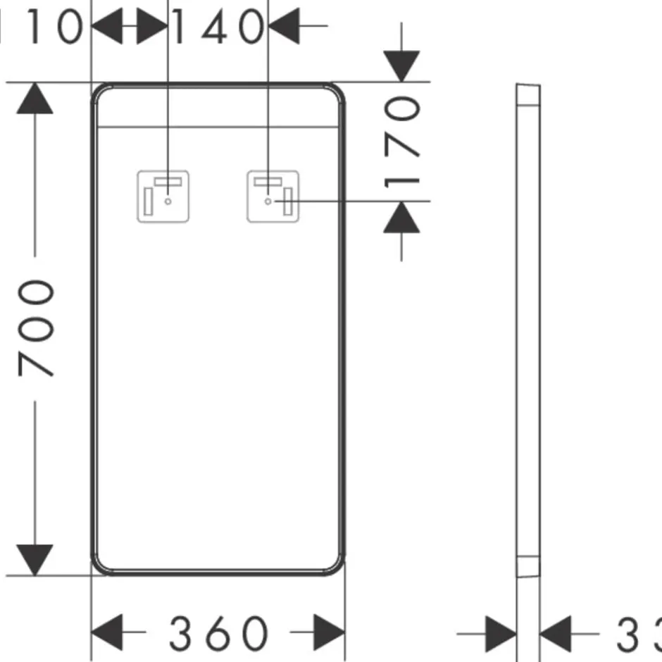 Hansgrohe Xarita Lite Q spejl med lys, 36x70 cm, hvid