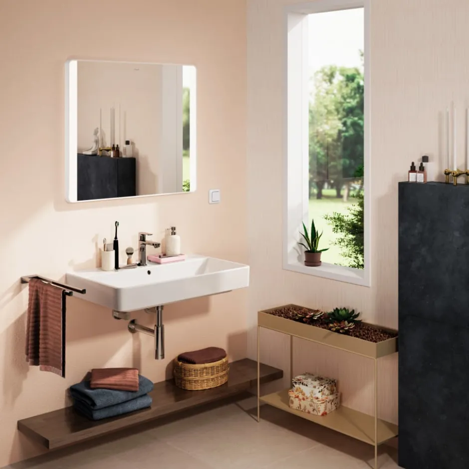 Hansgrohe Xarita Lite Q spejl med lys, 80x70 cm, hvid