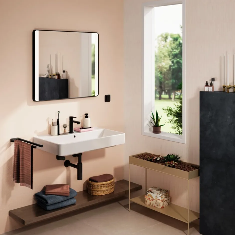 Hansgrohe Xarita Lite Q spejl med lys, 80x70 cm, sort