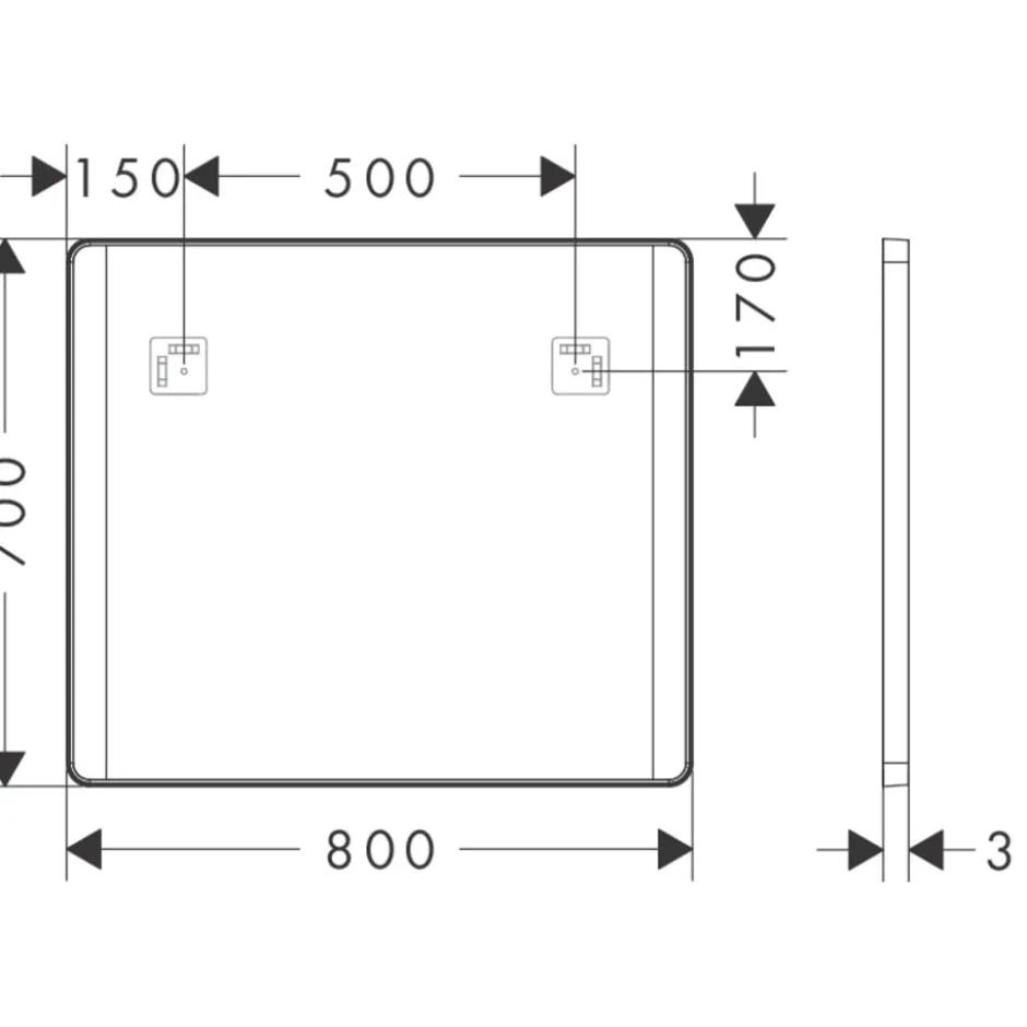 Hansgrohe Xarita Lite Q spejl med lys, 80x70 cm, sort