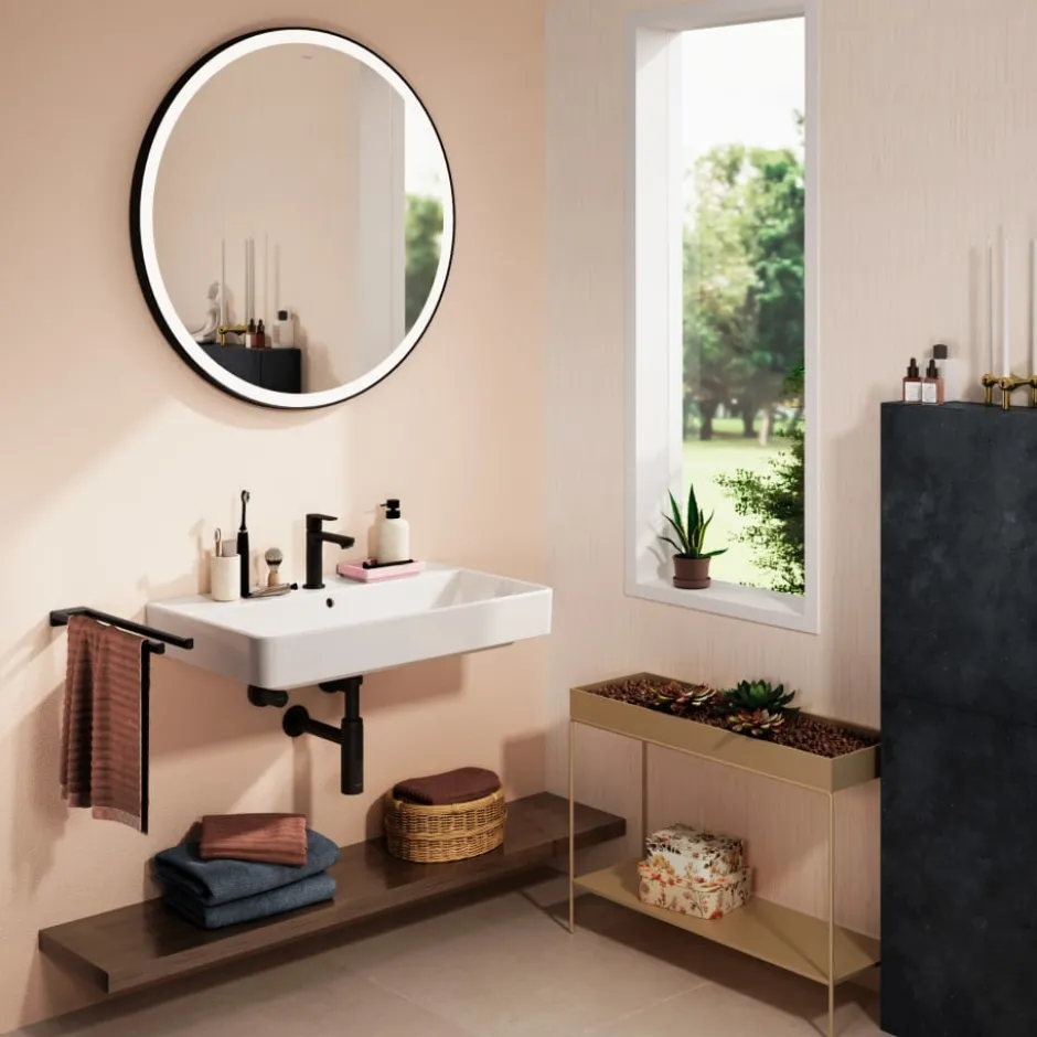 Hansgrohe Xarita Lite S spejl med lys, sensor, Ø90 cm, sort