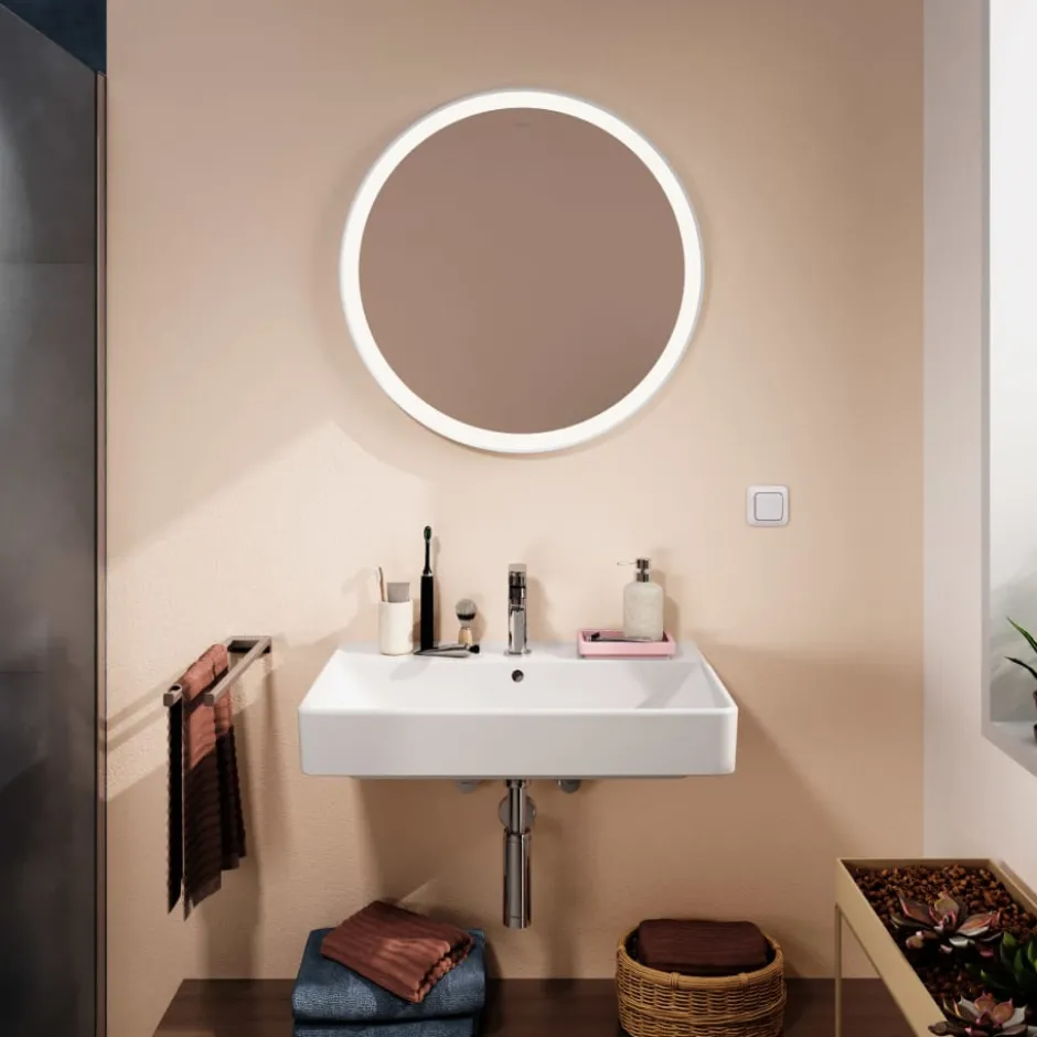 Hansgrohe Xarita Lite S spejl med lys, Ø70 cm, hvid