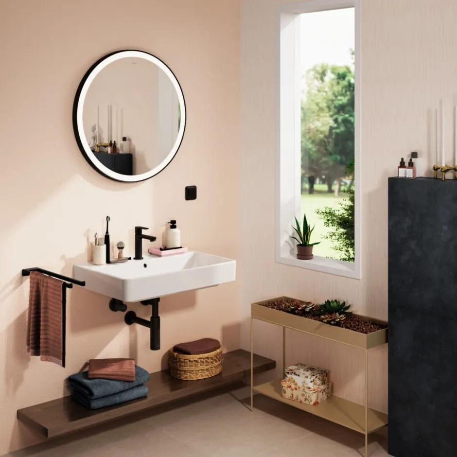 Hansgrohe Xarita Lite S spejl med lys, Ø70 cm, sort
