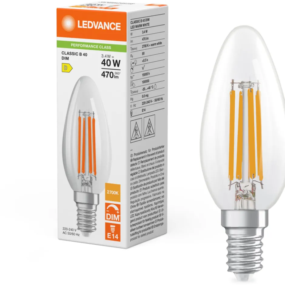 Ledvance Classic E14 kertepære, 2700K, 3,4W