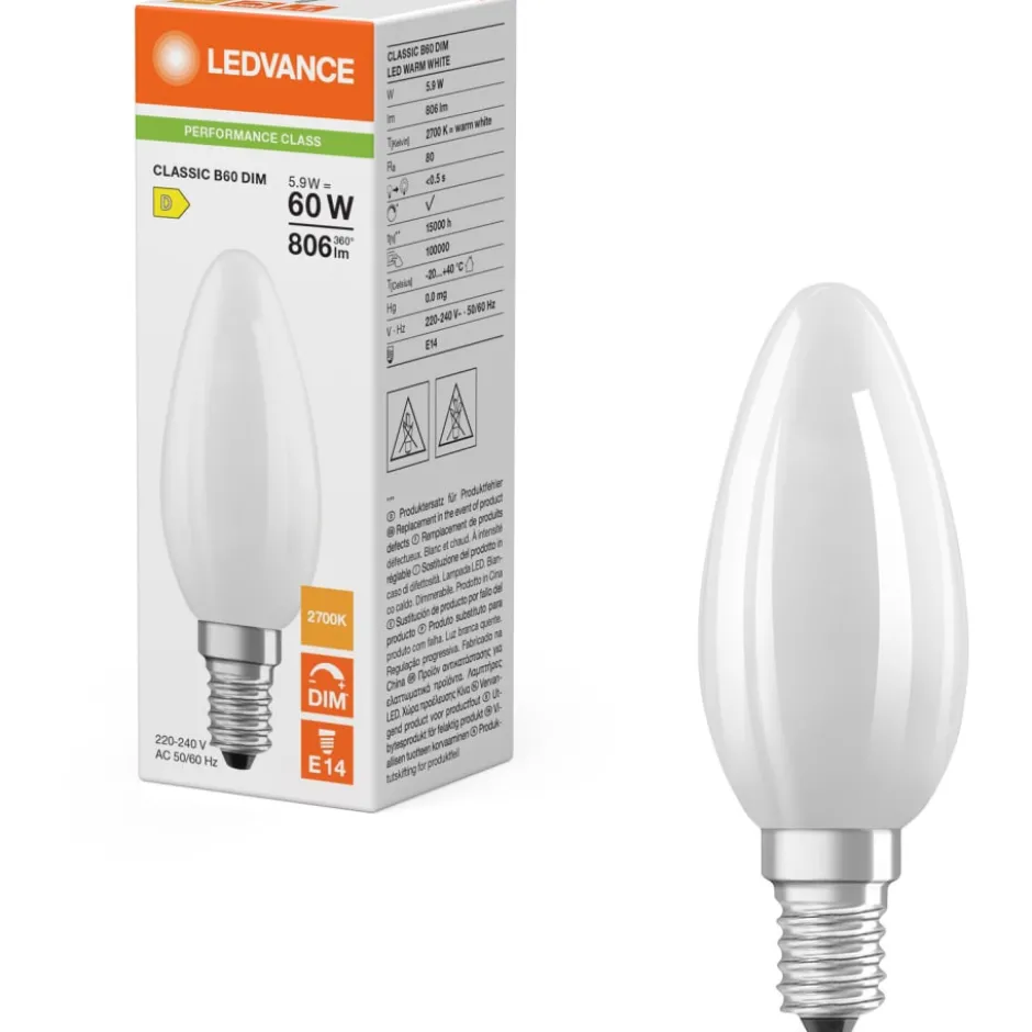 Ledvance Classic E14 kertepære, 2700K, 5,9W