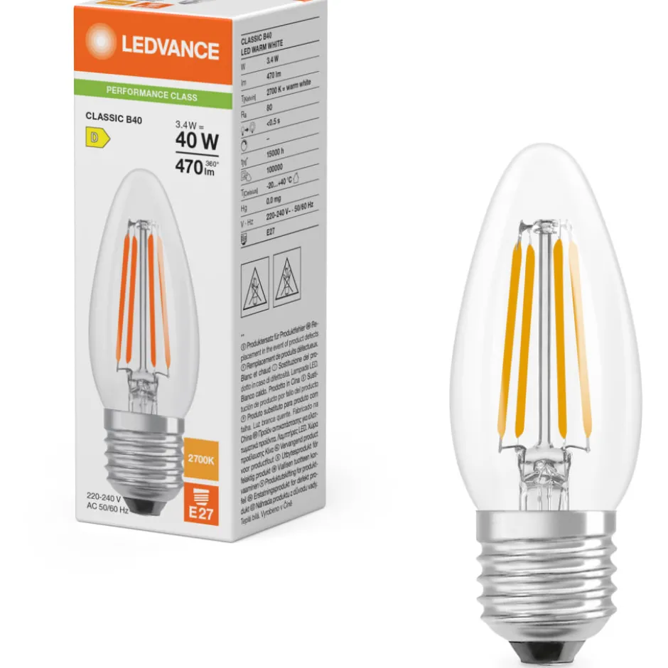 Ledvance Classic E27 kertepære, 2700K, 3,4W