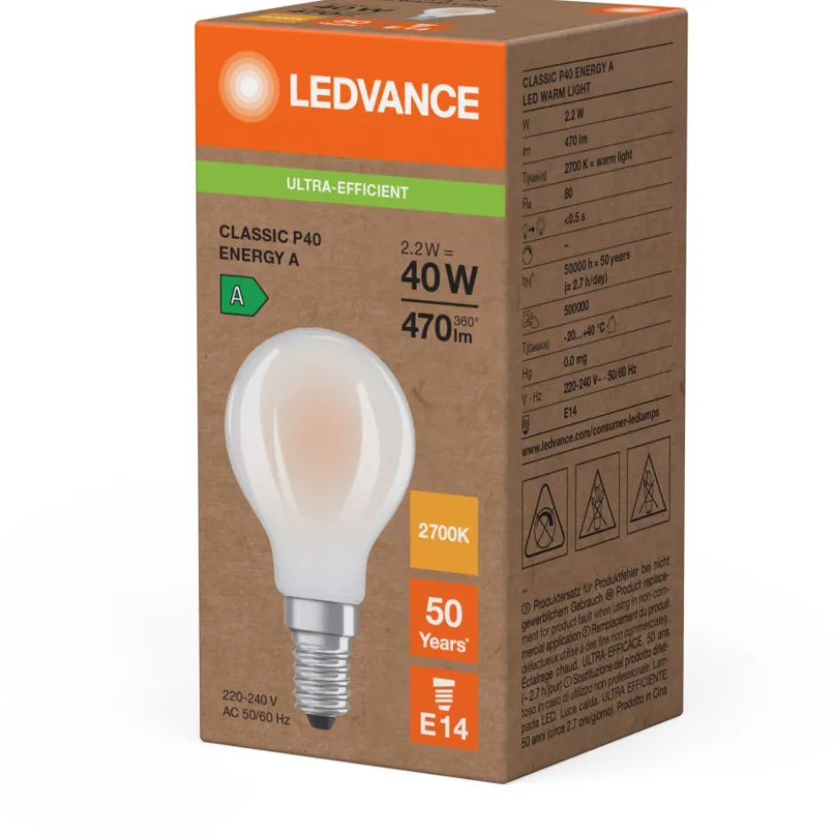 Ledvance Classic E14 kronepære, 2700K, 2,2W