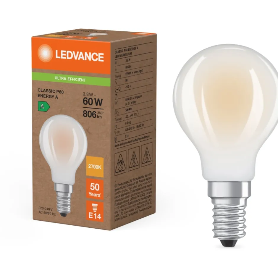 Ledvance Classic E14 kronepære, 2700K, 3,8W