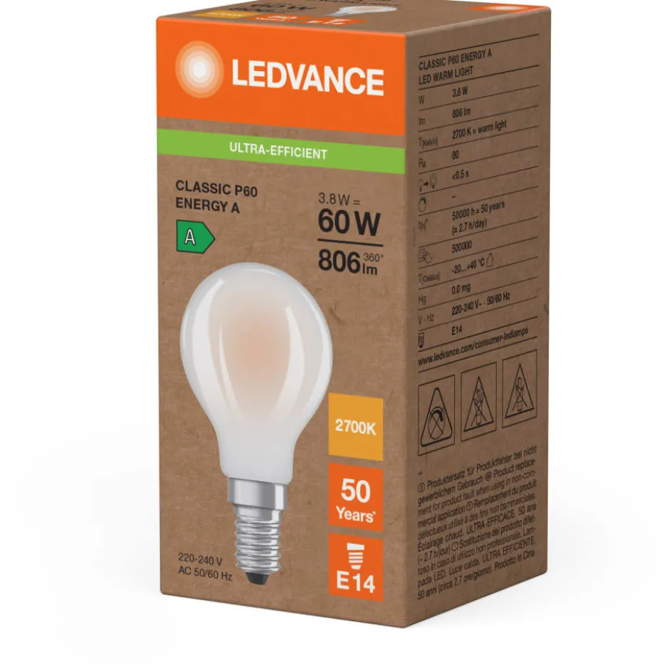 Ledvance Classic E14 kronepære, 2700K, 3,8W
