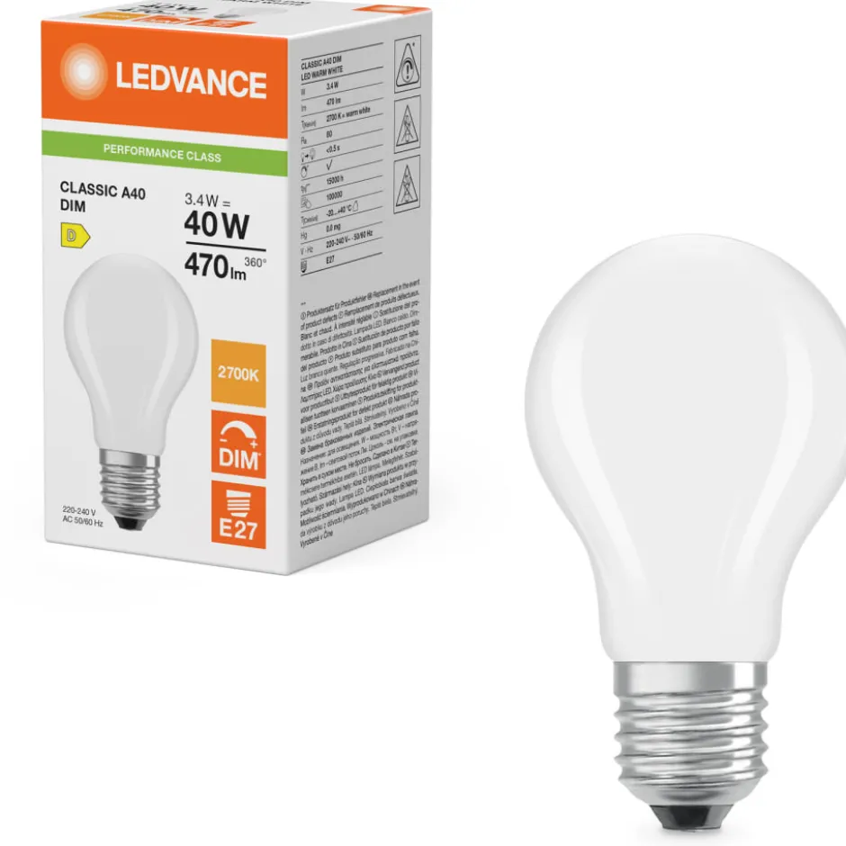 Ledvance Classic E27 standardpære, 2700K, 3,4W