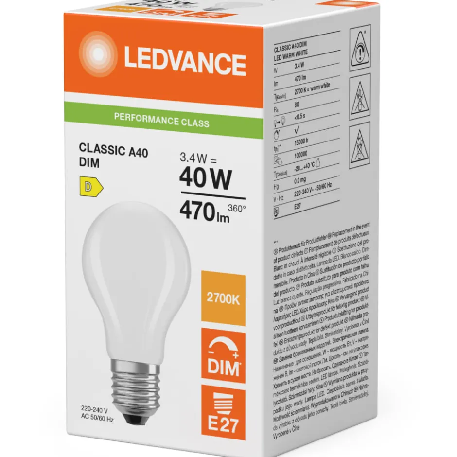 Ledvance Classic E27 standardpære, 2700K, 3,4W