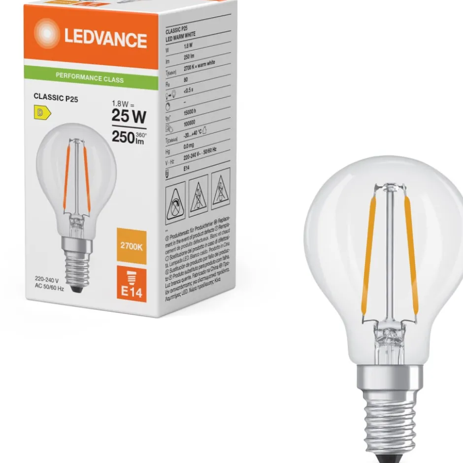 Ledvance E14 kronepære, 2700K, 1,8W
