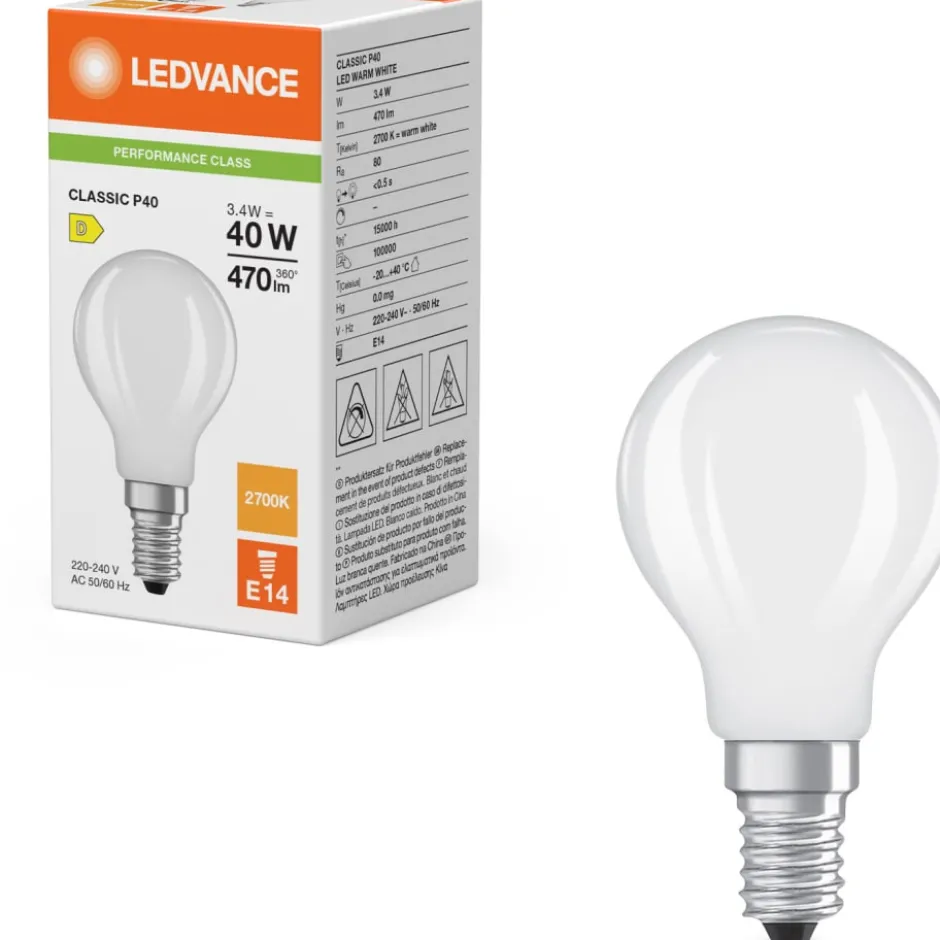 Ledvance E14 kronepære, 2700K, 3,4W