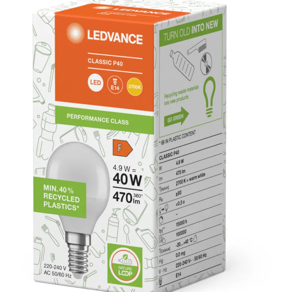 Ledvance E14 kronepære, 2700K, 4,9W