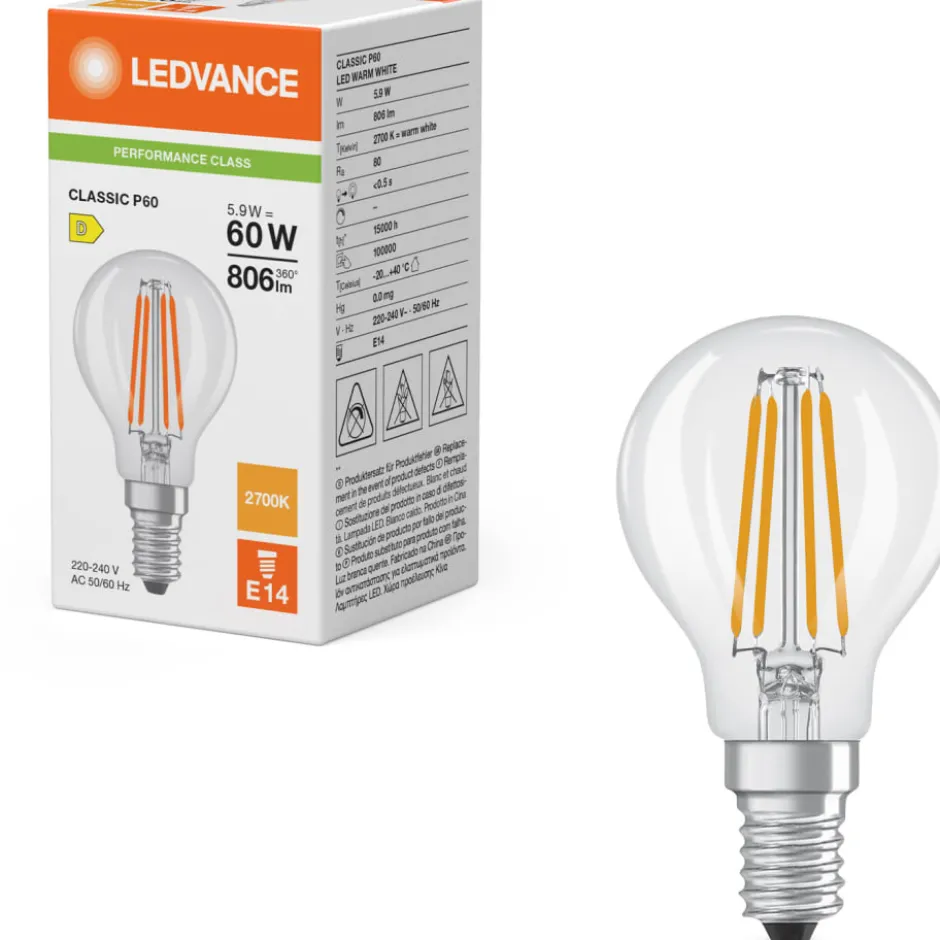 Ledvance E14 kronepære, 2700K, 5,9W