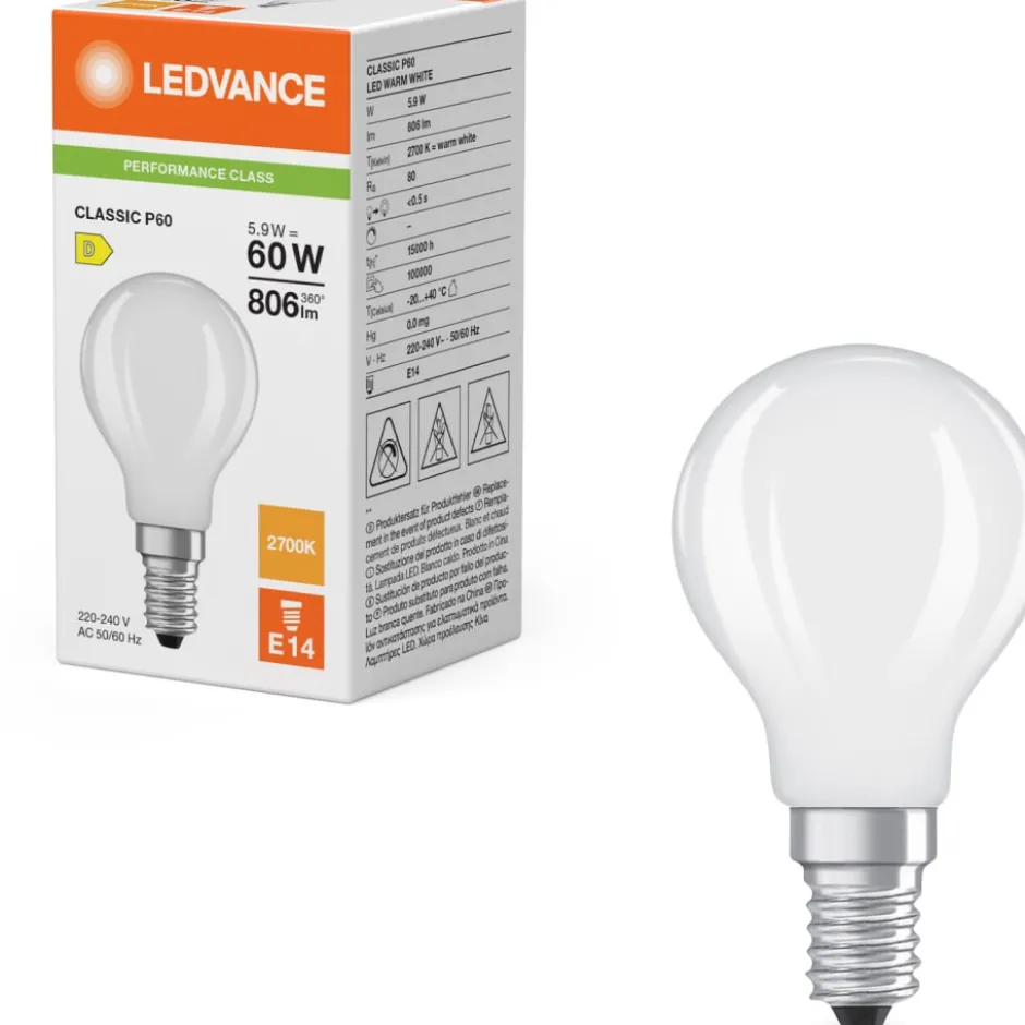 Ledvance E14 kronepære, 2700K, 5,9W