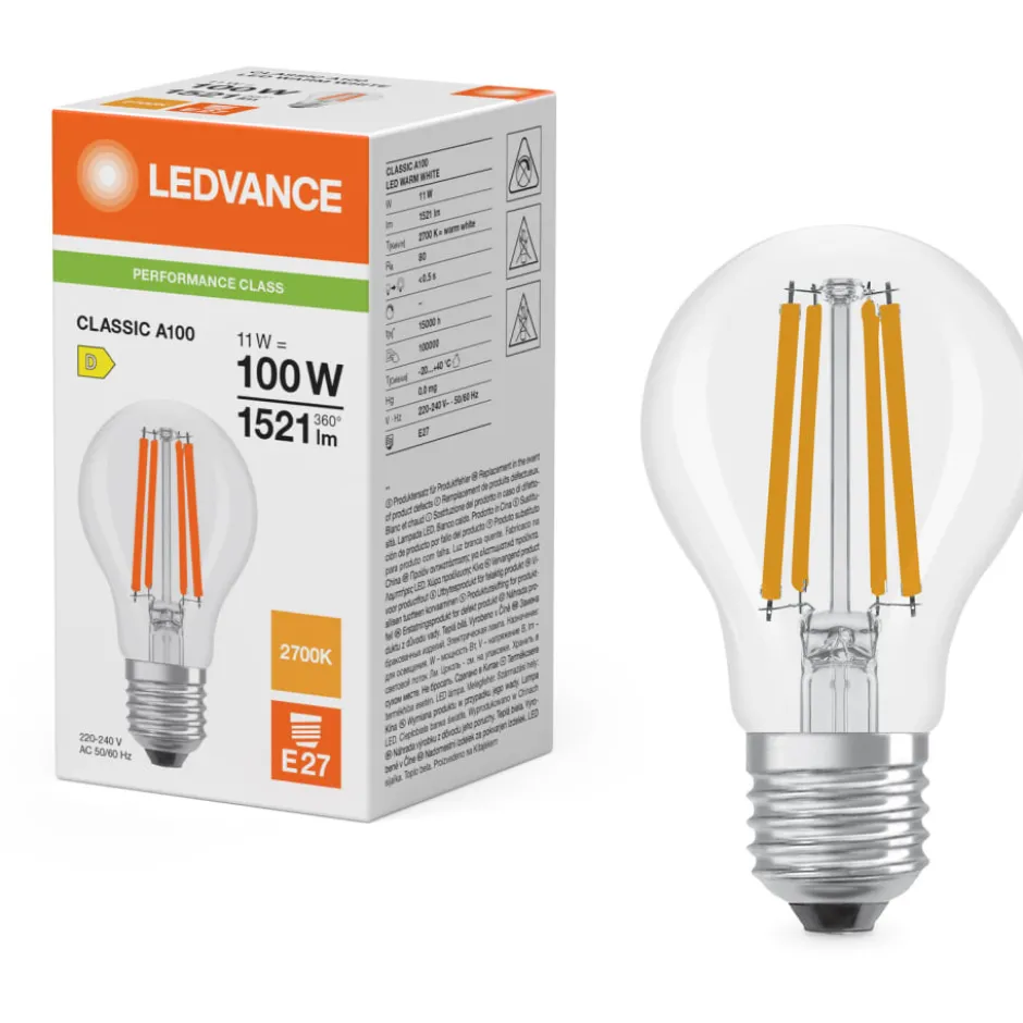 Ledvance E27 standardpære, 2700K, 11W