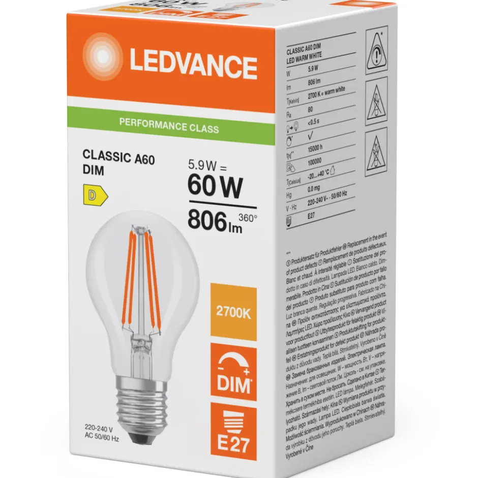 Ledvance E27 standardpære, 2700K, 5,9W