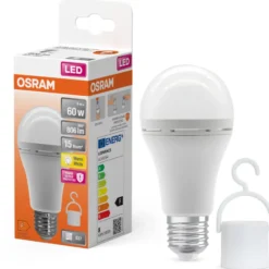 Ledvance genopladelig E27 standardpære, 2700K, 8W