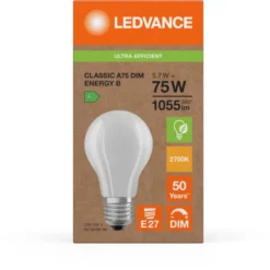 Ledvance Ultra Efficient E27 standardpære, 2700K, 5,7W