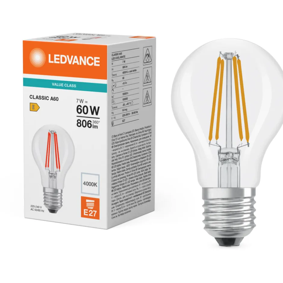 Ledvance Value E27 standardpære, 4000K, 7W