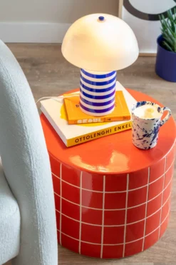 Leitmotiv Rayado Retro bordlampe, stribet blå