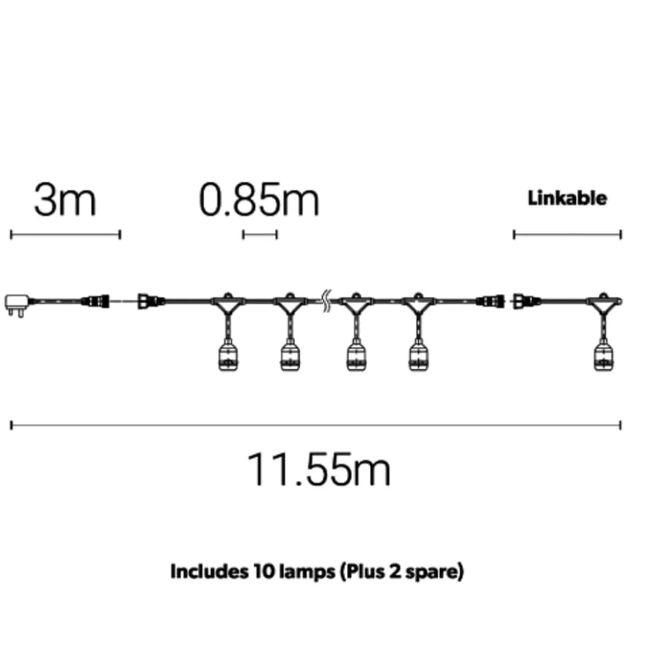 4lite Festoon udendørs lyskæde, 11,5 meter