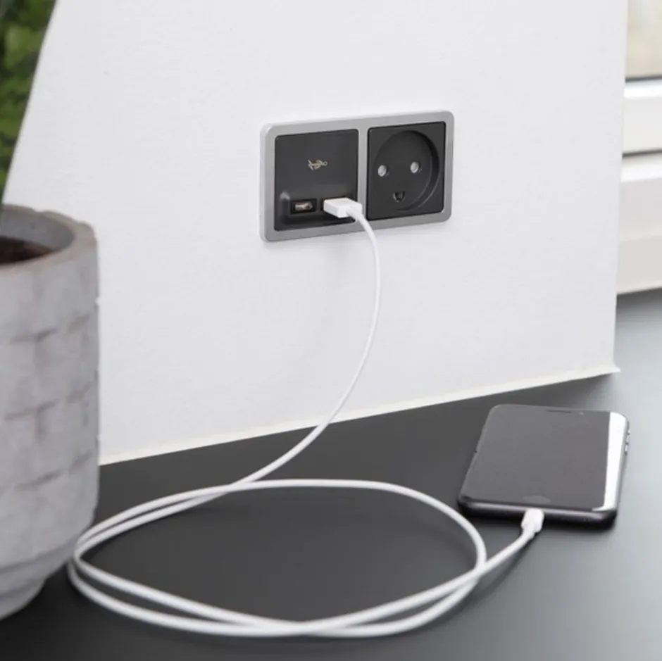 LK Fuga afdækning for 2 x USB-lader, 1 modul, koksgrå