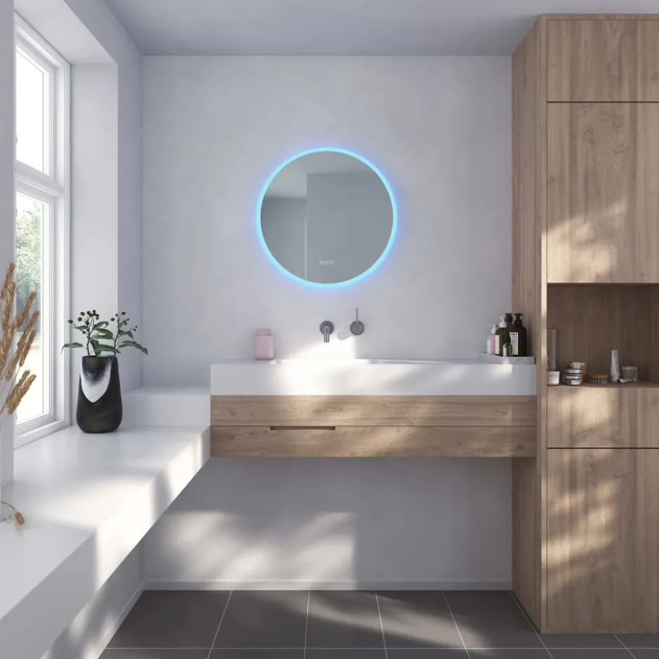 Loevschall Johannesburg RGB spejl med lys, dæmpbar, touch, Ø80 cm