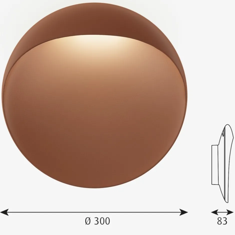 Louis Poulsen Flindt udendørs væglampe, 2700K, corten, Ø30 cm