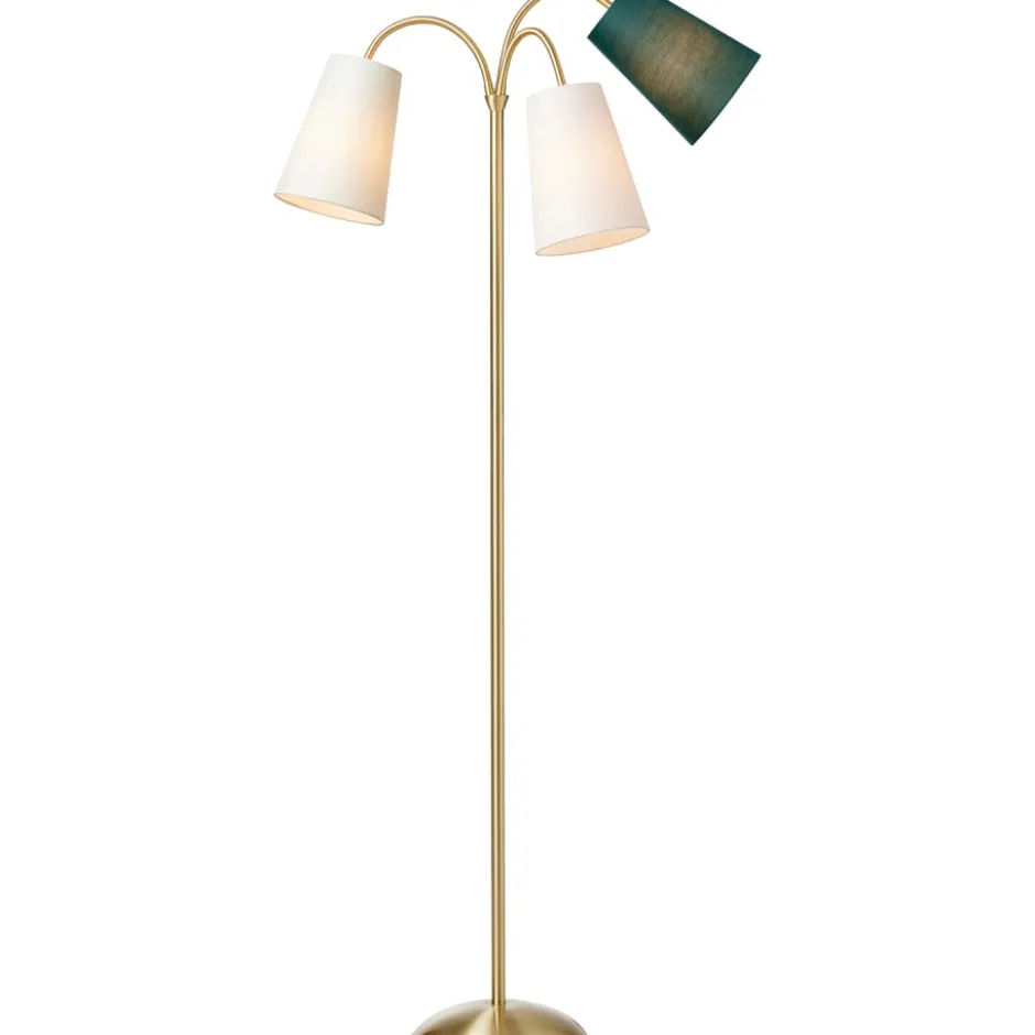 Nielsen Light Salsa gulvlampe, guld med støvgrøn, off white & flaskegrøn skærm