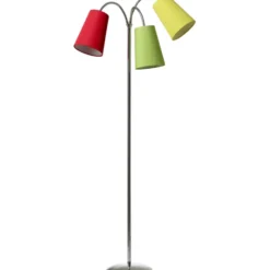 Nielsen Light Salsa gulvlampe, krom med rød, gul & grøn skærm