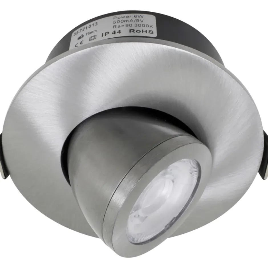Nordtronic Low Profile Flexible indbygningsspot, driver & kip, Ø7,5 cm, børstet alu, 3000K