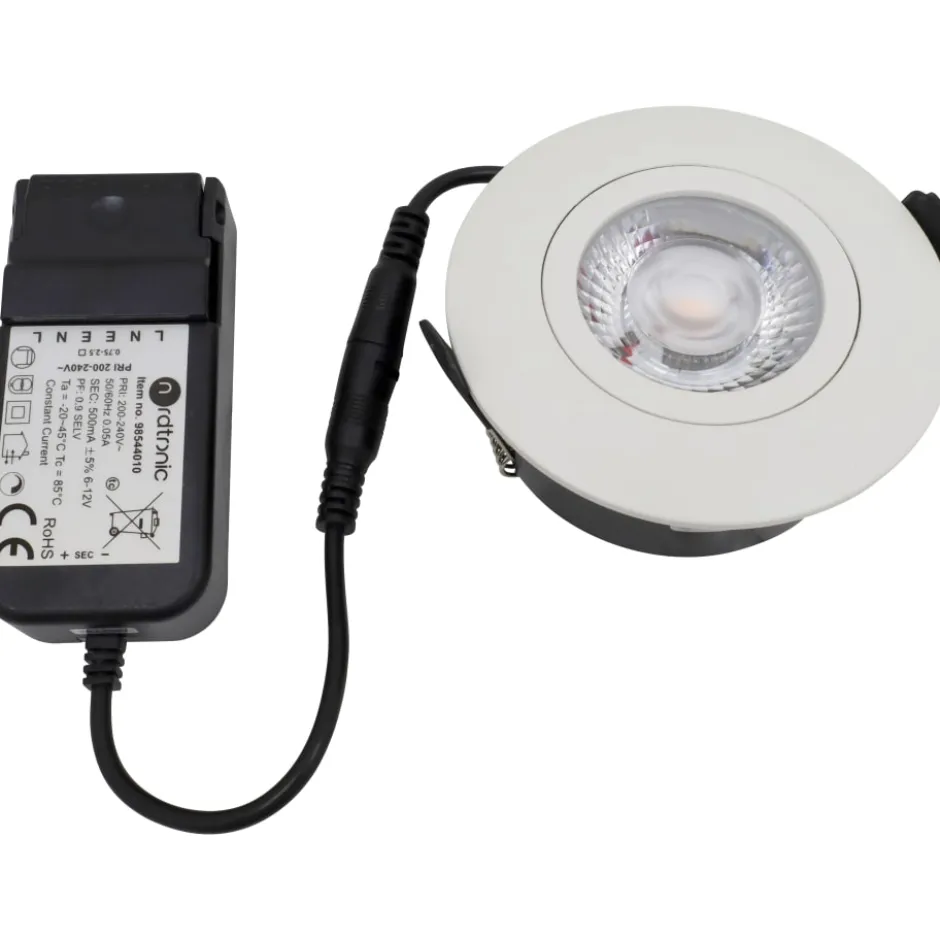 Nordtronic Low Profile Flexible indbygningsspot, driver, Ø8,3 cm, CTW, hvid