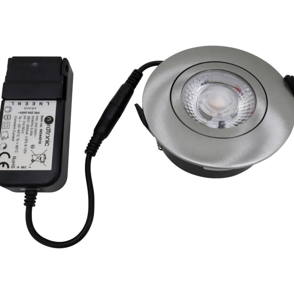 Nordtronic Low Profile Flexible indbygningsspot, driver, Ø8,3 cm, børstet alu, 3000K