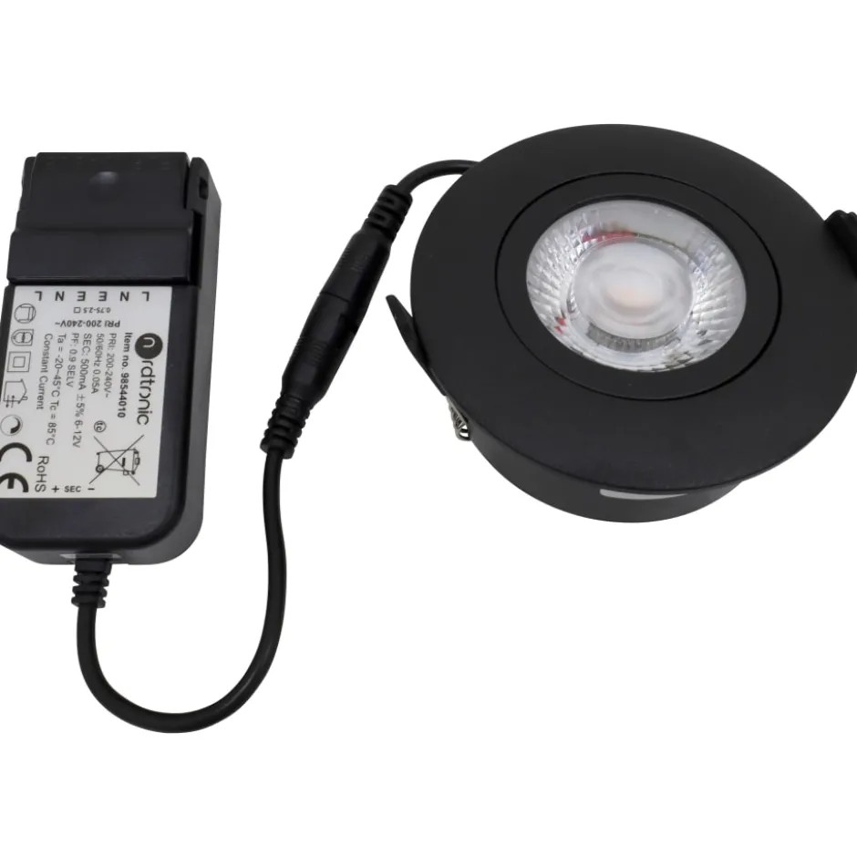 Nordtronic Low Profile Flexible indbygningsspot, driver, Ø8,3 cm, sort, 3000K