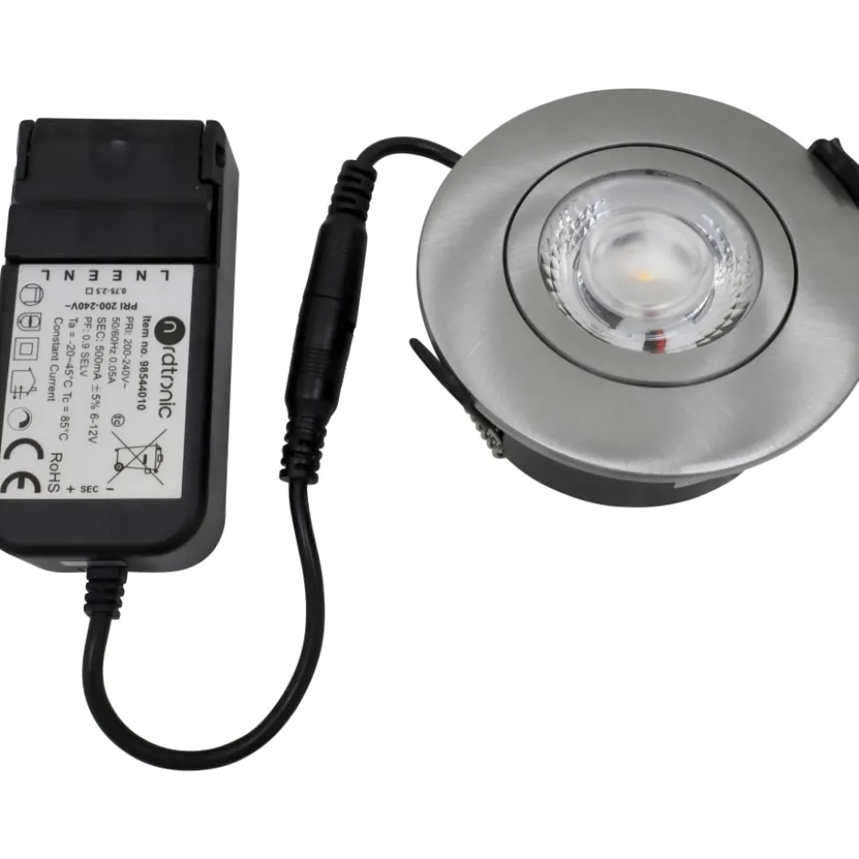 Nordtronic Low Profile Flexible udendørs indbygningsspot, driver, Ø7,5 cm, børstet alu, 3000K