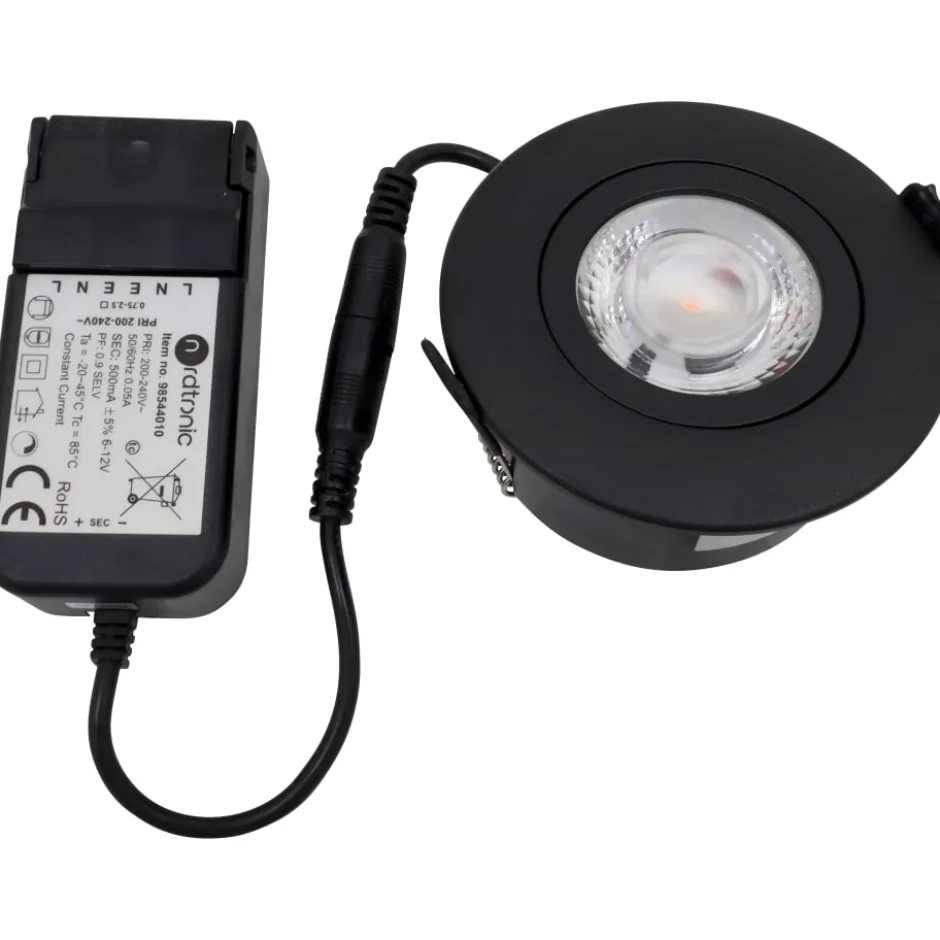 Nordtronic Low Profile Flexible udendørs indbygningsspot, driver, Ø7,5 cm, sort, 4000K