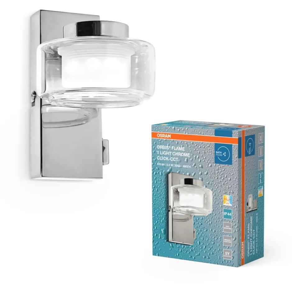 Osram Orbis Flame væglampe, 3000-4000K, krom
