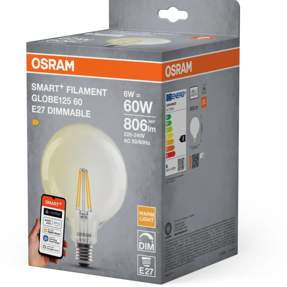 Osram Smart+ E27 globepære, 2700K, 6W