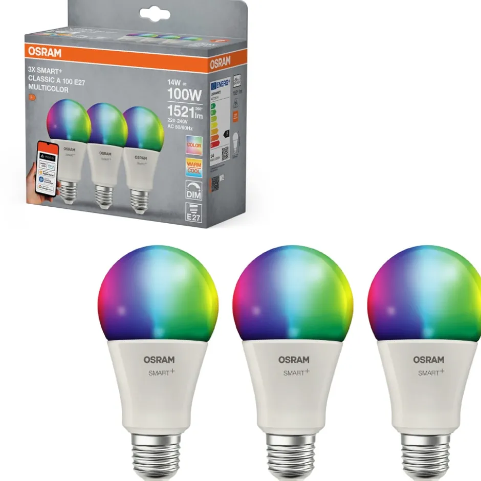Osram Smart+ Wifi E27 standardpære, farveskift, 14W, 3-pak