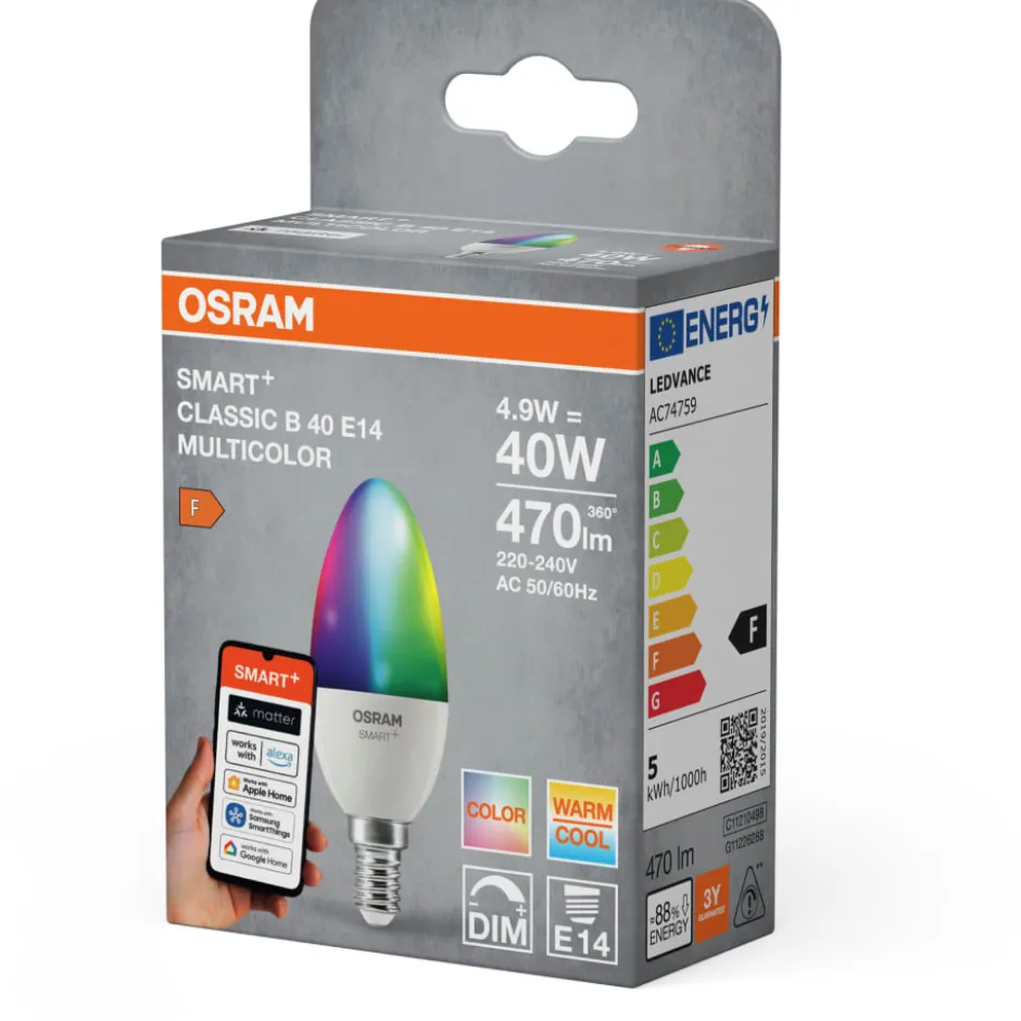 Osram Smart+ Wifi Matter E14 kertepære, farveskift, 4,9W