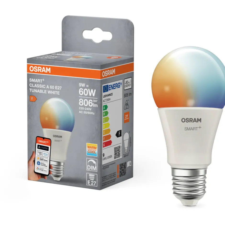 Osram Smart+ Wifi Matter E27 standardpære, 2700K-6500K, 9W