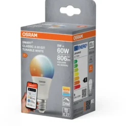 Osram Smart+ Wifi Matter E27 standardpære, 2700K-6500K, 9W
