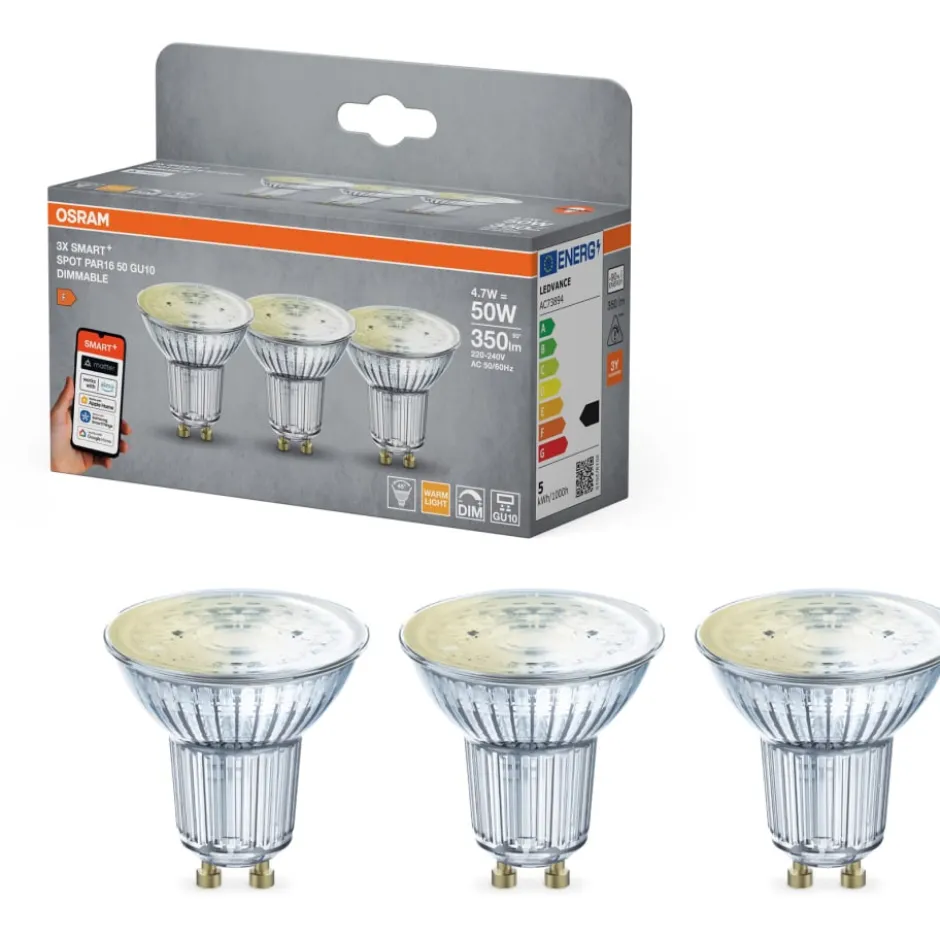 Osram Smart+ Wifi Matter GU10 spotpære, 2700K, 4,7W, 3-pak